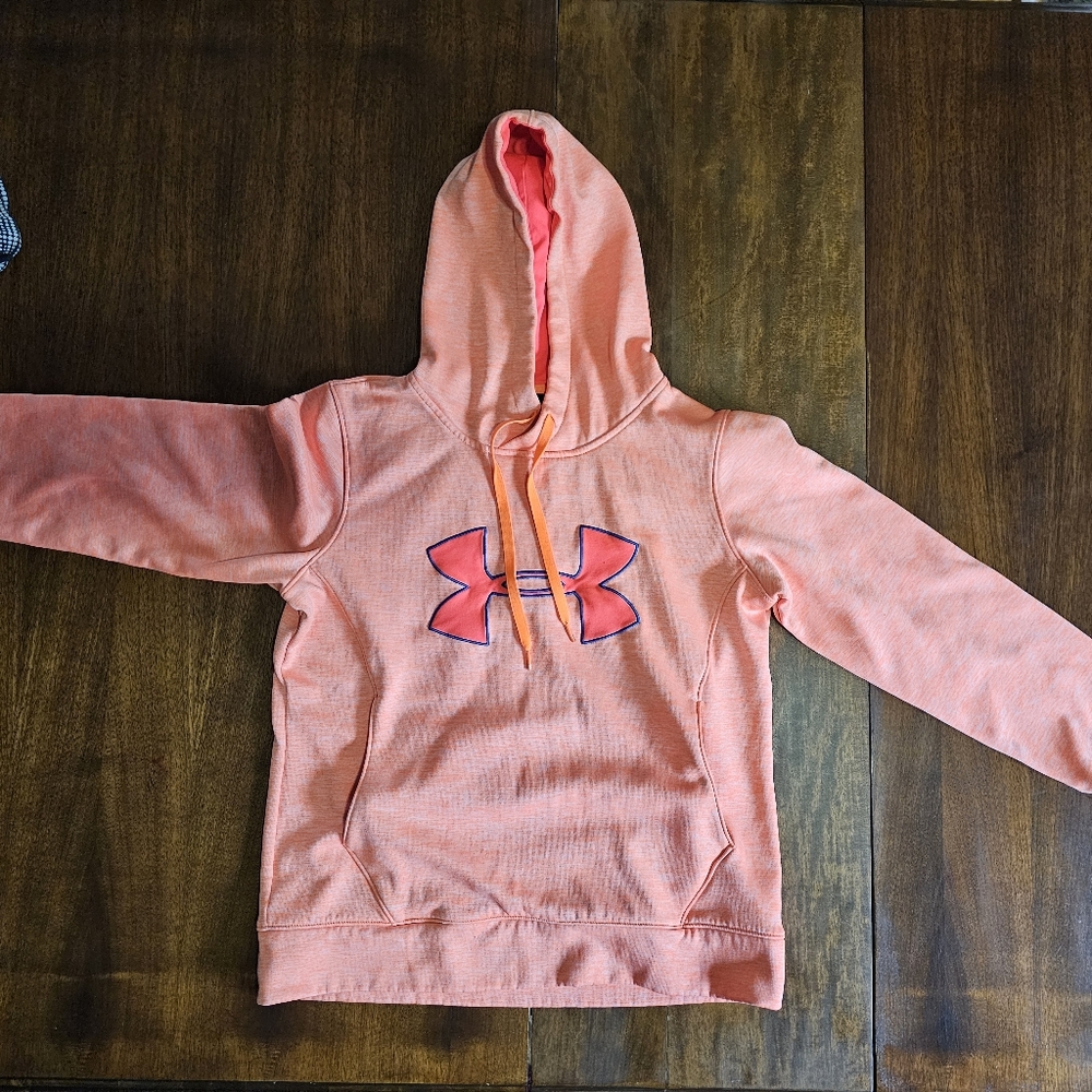 Neon orange UA hoodie, size S woman's, fits more like a junior/teen.